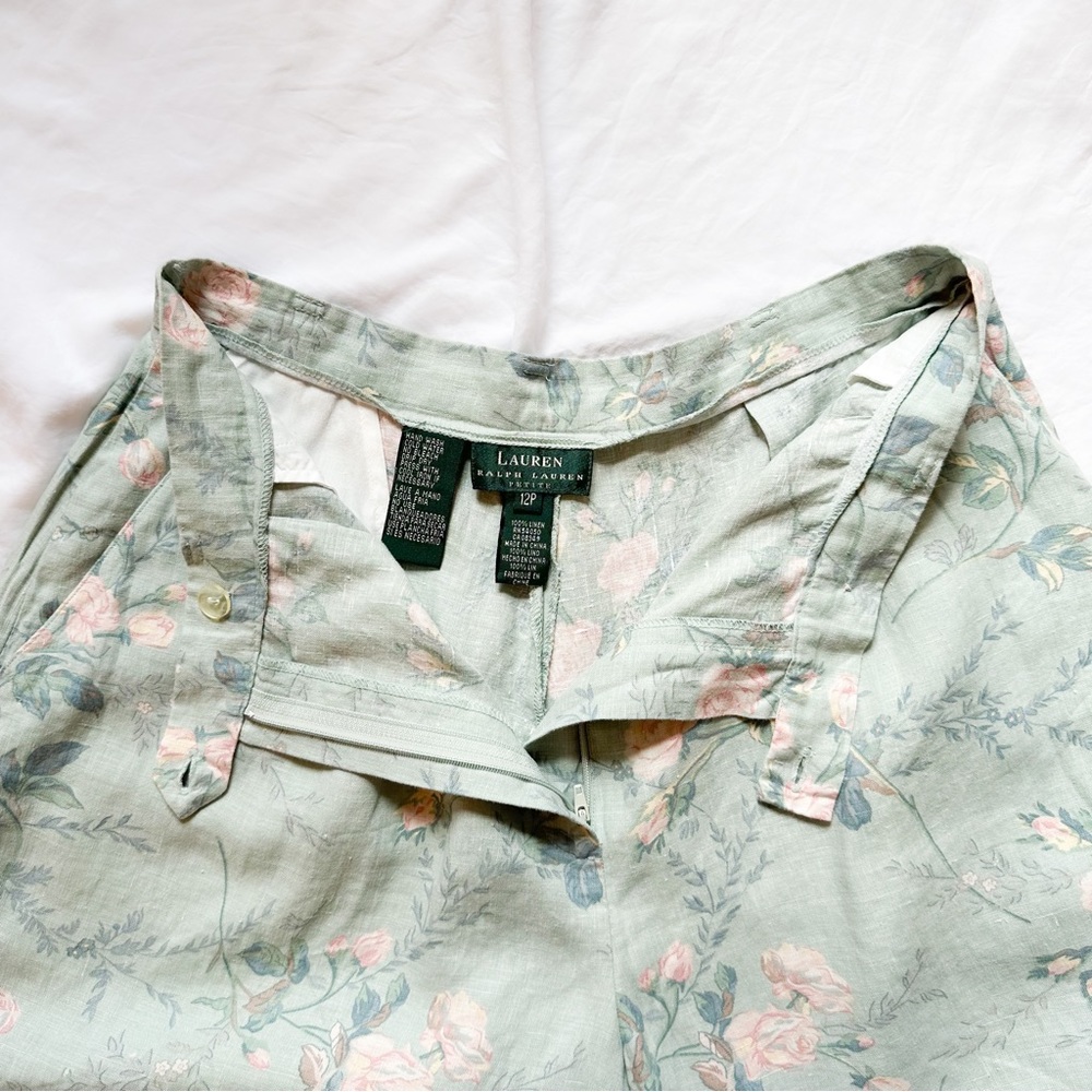 Vintage Ralph Lauren Cottagecore Floral Pastel High Waisted Linen Shorts Boho - Picture 4 of 6